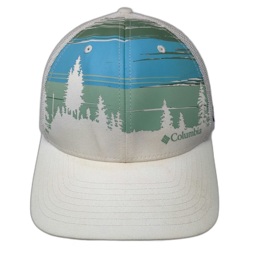 Columbia Trucker Hat White Blue Green One Size Landscape Graphic Mesh Snapback